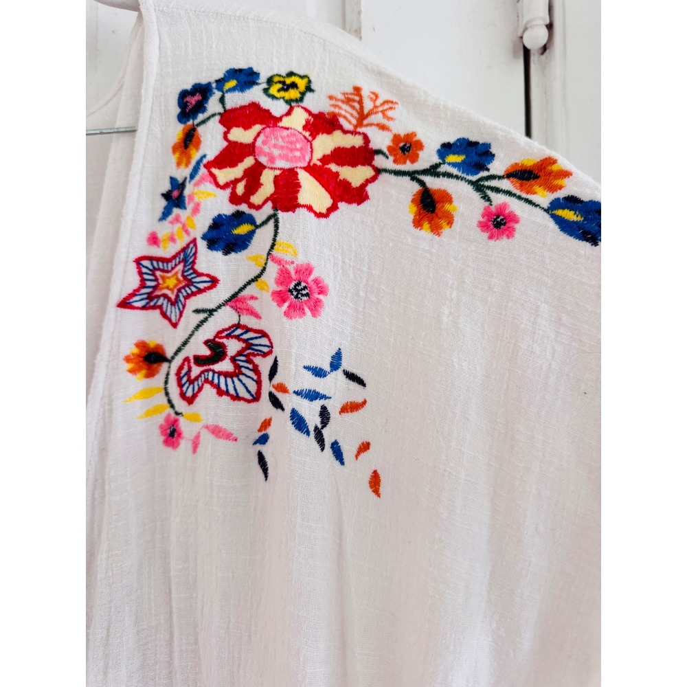 Oddi‎ White Cotton Gauze Floral Embroidered Kimono Midi Coverup Tassel  One Size - Picture 5 of 10